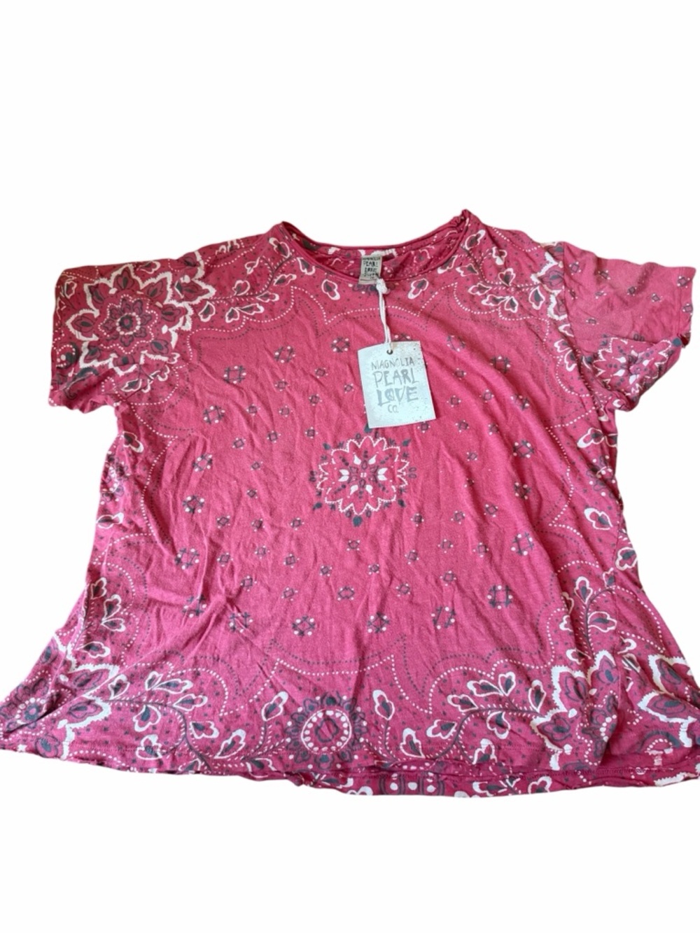 Magnolia Pearl Pink Bandana Print Cotton Top | Boho Oversized Tunic Festival NWT - Picture 3 of 6